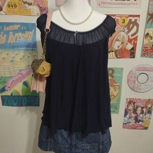 Navy Vintage Babydoll Top